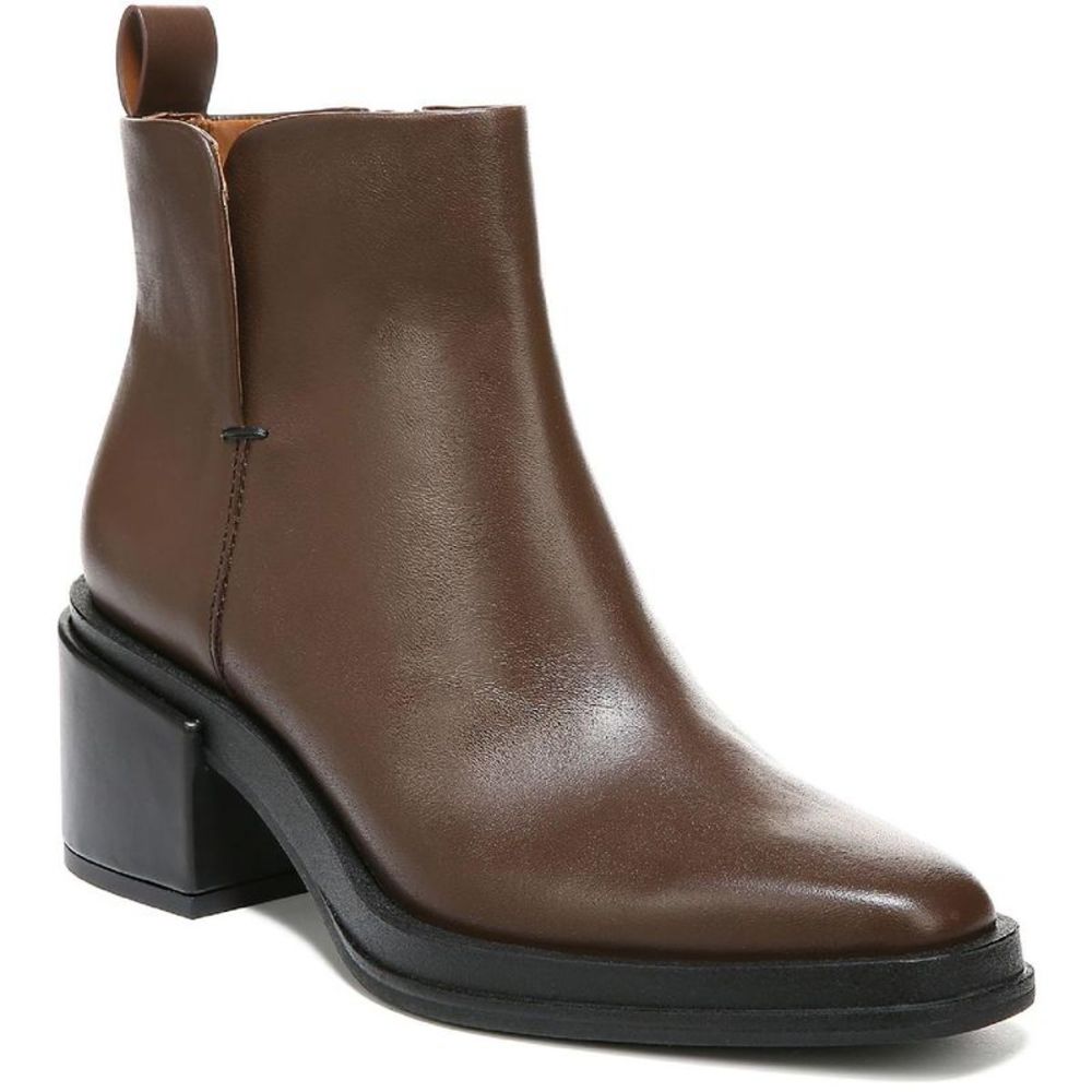 Franco Sarto Brown Leather Block Heel Ankle Boots